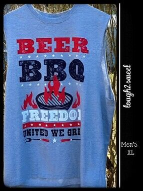 NWOT!! MEN'S XL GREY BEER, BARBECUE, FREEDOM TANK TOP